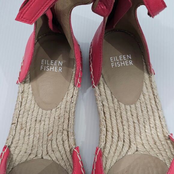 NEW Eileen Fisher Lala Espadrille Flat Watermelon Red Pink Leather Jute Size 8.5 - Picture 10 of 14